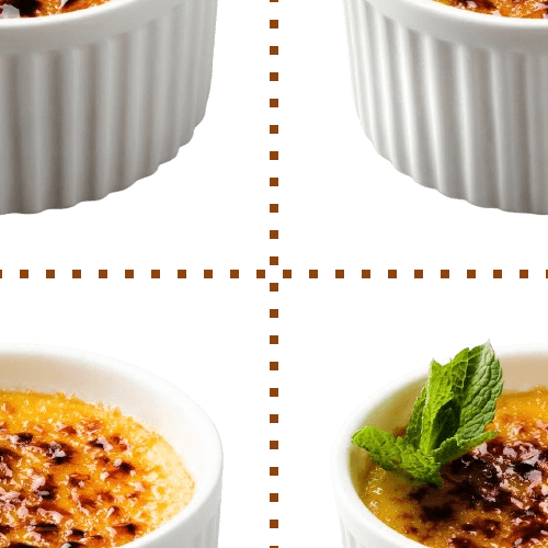 In this example, we shift half (0.5) of the image horizontally and vertically. This transforms the image of burnt cream into four equal-sized squares. Since the background of the image is transparent, and it is not clear where the end of each quarter is, we draw a dotted line that crosses the image in the center. (Source: Pexels.)