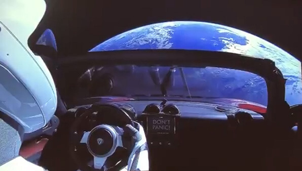 This example flips an image of Elon Musk's car in space vertically. The floating Tesla was facing the Earth but now it's upside down. However, it doesn't matter as there's almost no gravity in space. (Source: Elon Musk.)
