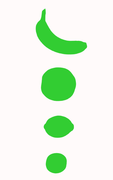 In this example, we convert various fruits into silhouettes. To do the conversion, we place all four fruits on a transparent background. Then we choose a bright lime-green color for the fruits and a soft snow color for the canvas. As a result, we obtain four silhouettes of fruits that can now be printed and used for the "Guess the Fruit" game. (Source: Pexels.)