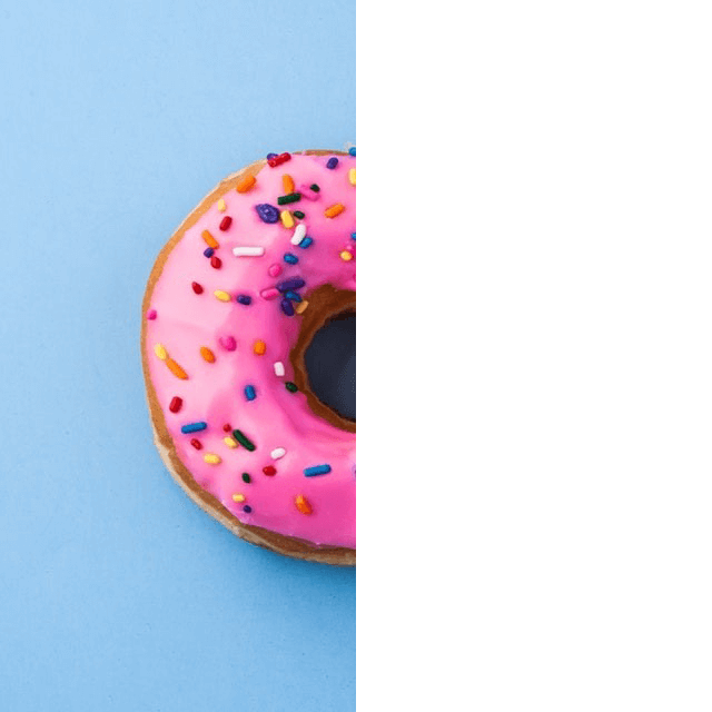 This example uses a fractional value for the number of donut copies to create. As the horizontal duplication mode is selected and the value for copies equals 0.5, the output consists of only the left half of the pink donut. (Source: Pexels.)