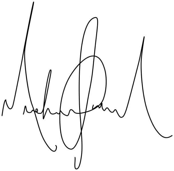 In this example, we upload a scanned image of Michael Jackson's signature on an opaque white background and convert it into a transparent digital signature. We remove all the white pixels that surround the signature by entering the "white" color name in the transparency color option. As the white background may contain some gray pixels (scanning imperfections), we set the color similarity to 15 percent to remove those pixels, too. Additionally, we smooth the thin line of pixels along the edges of the signature to eliminate the noise around the black ink. The output image contains only the black ink and it can now be added as the top layer on any document that needs to be signed. (Source: Wikipedia.)