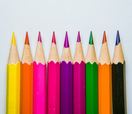 In this example, we completely invert an image of colored pencils. The inversion algorithm changes each pixel's color to its contrasting counterpart. As a result, a yellow pencil becomes indigo, a purple pencil becomes green, a green pencil becomes violet, and a black pencil becomes white. (Source: Pexels.)