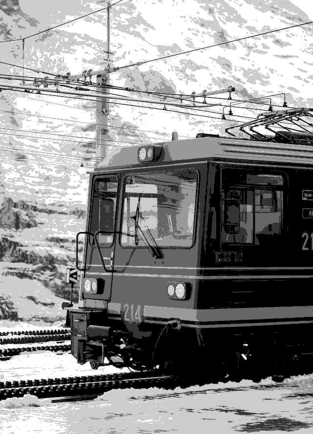 In this example, we create a six-shade grayscale image of a train in snowy mountains. Such a significant reduction of color space creates the effect of an artificially crafted image rather than a real photograph. Even though just six colors are left, the details in the image are still preserved and it's actually quite difficult to immediately see that the color palette was reduced. The six different grays effectively convey the original image's depth and textures, from the electric lines to the snowy patches in the mountainous backdrop. (Source: Pexels.)