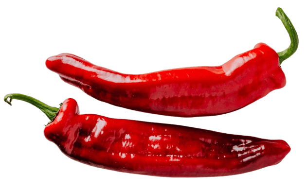 In this example, we add noise to an image of two chili peppers with a transparent background. To prevent noise pixels from appearing in transparent areas, we disable the "Add Noise to Empty Areas" option. Over the peppers, we overlay noise with an intensity of 50%, which consists of three custom colors: red, green, and black. (Source: Pexels.)