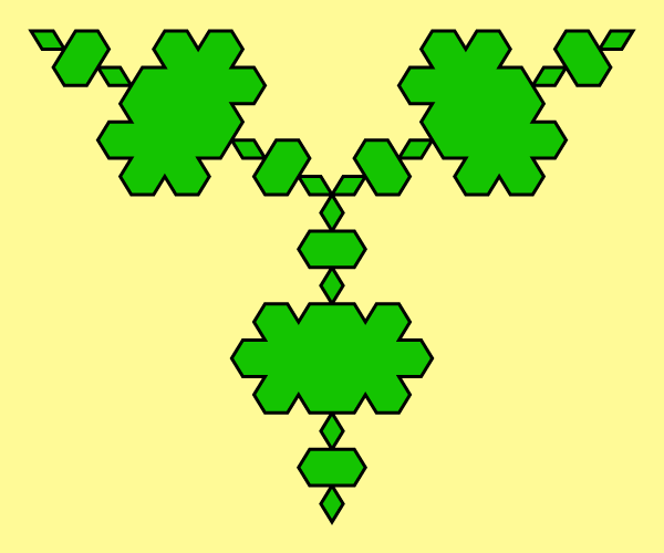 This example generates an inverted antisnowflake using 4 iterations. It sets fractal proportions to 1.2 by changing the antistar size 600x500 pixels and adds a large gap of 25px from the edge of the drawing frame.