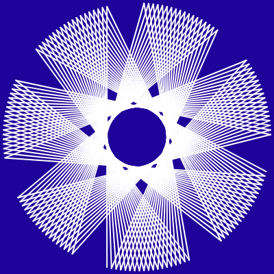 This example displays a non-standard L-system with an angle of 77 degrees. This curve consists of straight lines, which simultaneously form both a star and a circle.