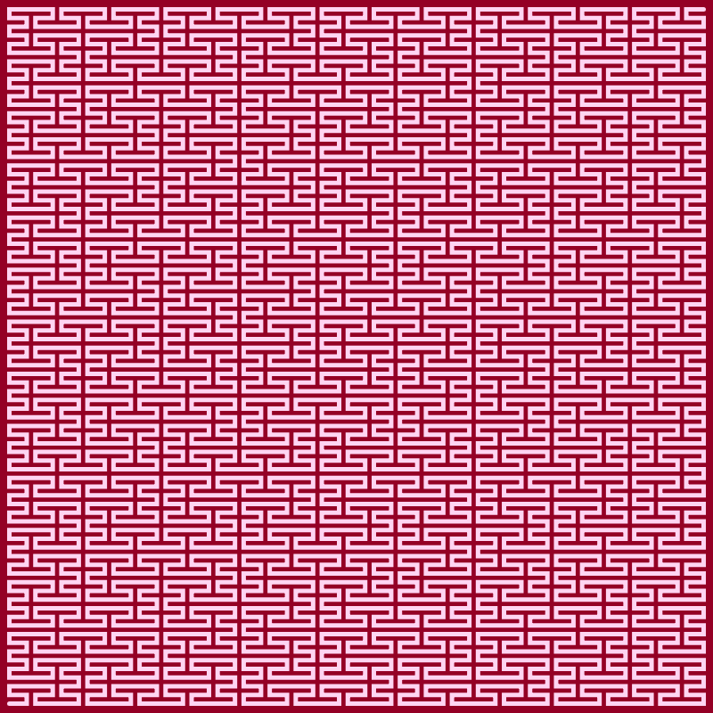 This example draws a large 4th generation Peano curve in an 800x800 space. It uses redish background color and whitish curve color.
