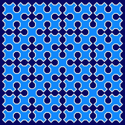 This example draws a 4th generation Sierpinsky curve in a 400x400px space. It uses dark blue background color, azure internal color, and white curve color.