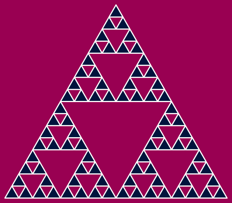 This example draws a Sierpinsky gasket using five iterations. As a result, you get a very detailed fractal drawing of triangles-in-triangles.