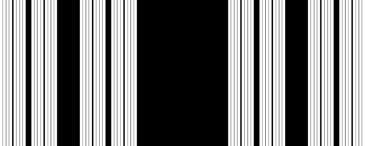 This example draws a black and white bar code from the last iteration of SVC fractal. This is achieved by enabling barcode mode in the options. There is no padding here, and seventh subdivision of the set is generated.