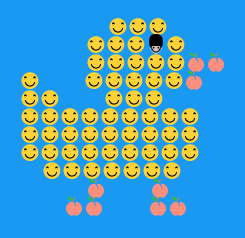 In this example we create a duck image from three different emojis and Monospace font. We also increased the font size to 20 pixels and add 20px of extra padding around the edges.