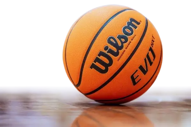 This example generates an alpha mask of a WebP image of a Willson basketball. It uses tomato color (#fa6441) for transparent pixels, orange (#febb00) for semi-transparent pixels, and steel-blue (#365d97) for opaque pixels. The semi-transparent areas are drawn with their actual alpha channel values, demonstrating how the transparency gradually changes along a linear gradient from top to bottom. (Source: Pexels.)