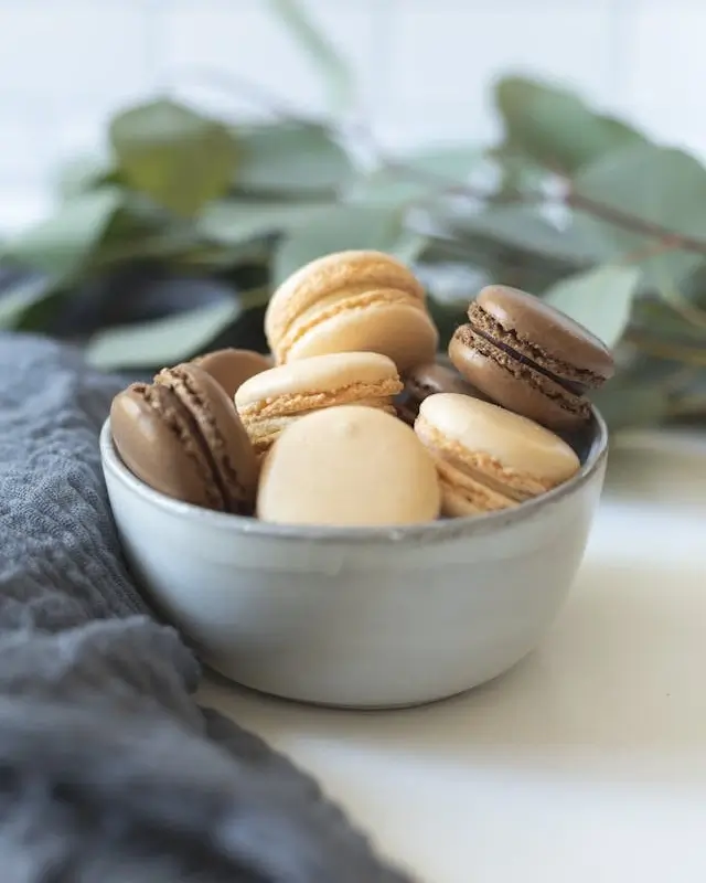 This example uses the radial opacity method to make the bowl of macrons the central focus point of the WebP. The center of the opacity gradient is set to the center of the image, it's directed from the inside out, and its radius is set to 280 pixels. This configuration makes the edges of the WebP transparent while keeping the macarons in the center of the WebP fully visible. (Source: Pexels.)