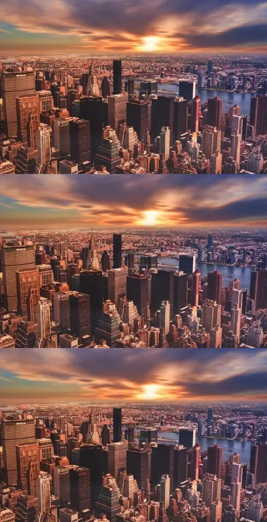 In this example, we generate three vertical copies of a WebP photo of a city cityscape. The original WebP is positioned at the top, followed by two identical copies below. By stacking the images vertically, the height of the output collage is tripled, increasing from 350 pixels (height of the original WebP) to 1050 pixels. (Source: Pexels.)
