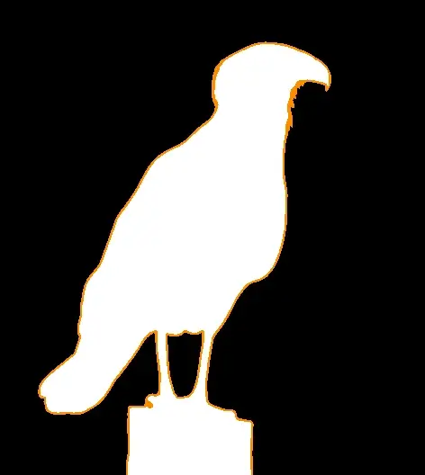 In this example, we create an alpha mask of a WebP sticker of a Mexican eagle. In the mask, the transparent pixels are displayed in black color, semi-transparent pixels are displayed in dark orange color, and opaque pixels are displayed in white color. This mask effectively highlights the transparent background and the opaque pixels of the bird. The semi-transparent pixel visualization at the edges of the feathers allows us to investigate the transition of transparent pixels into opaque pixels and check the depth of anti-aliased edges. (Source: Pexels.)