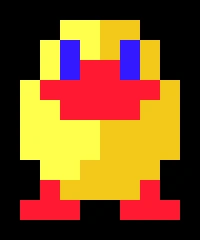 In this example, we create a pixel art drawing of a duckling from raw hex codes. For this artwork, we use six colors: #000000 (black), #ffff4c (yellow), #f3c91a (dark yellow), #ff1933 (red), and #3319ff (blue), and arrange them in multiple rows to form lines of pixels. The image is 10 pixels wide and 12 pixels high, but to make it more visible, we zoom the pixels 20 times (we set the magnification to 20x). The resulting pixel art has a WebP format and has the dimensions of 200×240 pixels.