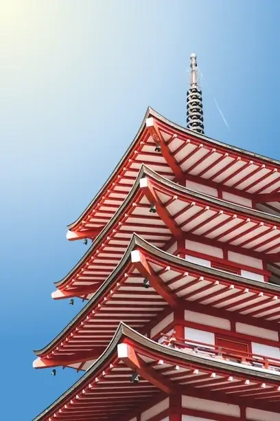 In this example, we replace the WebP alpha pixels of a Japanese pagoda with a radial gradient in a Japanese pagoda. The gradient starts from the top left and has a radius of 500 pixels. It consists of three main colors: light beige (#fffde4) at the top corner, sky blue (#c3dbf0) in the middle, and soft blue (#5096d1) at the bottom. (Source: Pexels.)