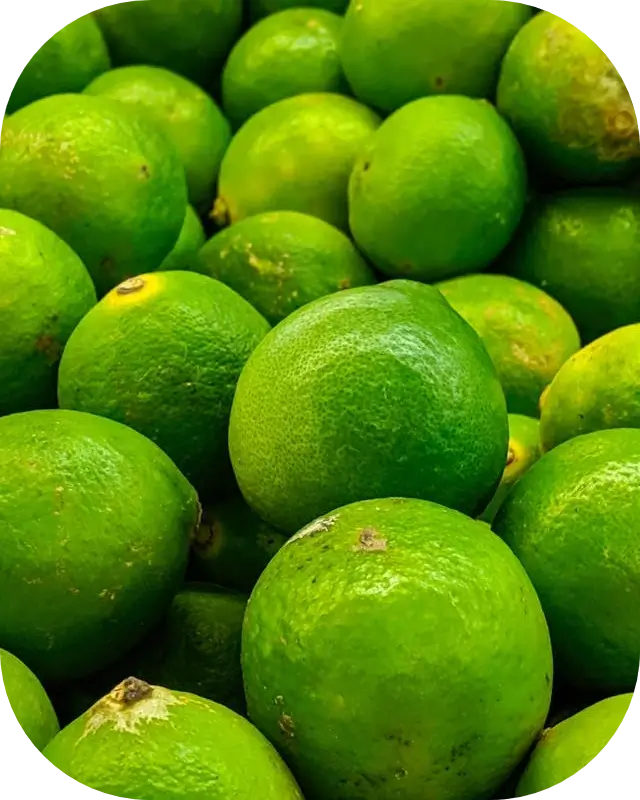 In this example, we simultaneously round all four edges of a photo of lime fruits in the WebP format. We set the rounding radius to 150 pixels for the upper left, upper right, lower left, and lower right edges. Additionally, we select the circular rounding mode and paint the rounded edges in transparent color. (Source: Pexels.)