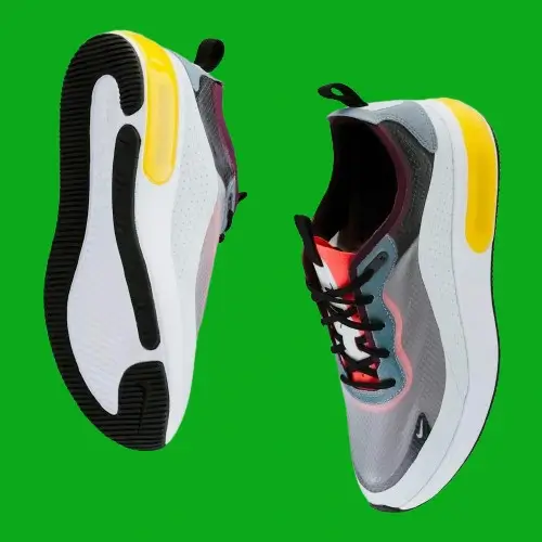 In this example, we remove the green chroma key background from a WebP image of sneakers. As we don't quite know the shade of the green screen, we simply click on it in the input editor. Additionally, we increase the shade level to 30%, which allows us to eliminate various shades of the chroma key, which are present on the edges around the sneakers. (Source: Pexels.)